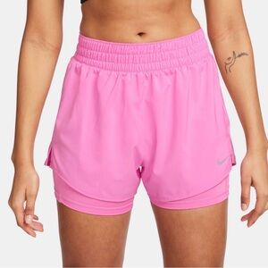 Nike Women's One Dri-FIT High Waisted 3” 2 Shorts Fushia Hot Pink Size XS NWOT